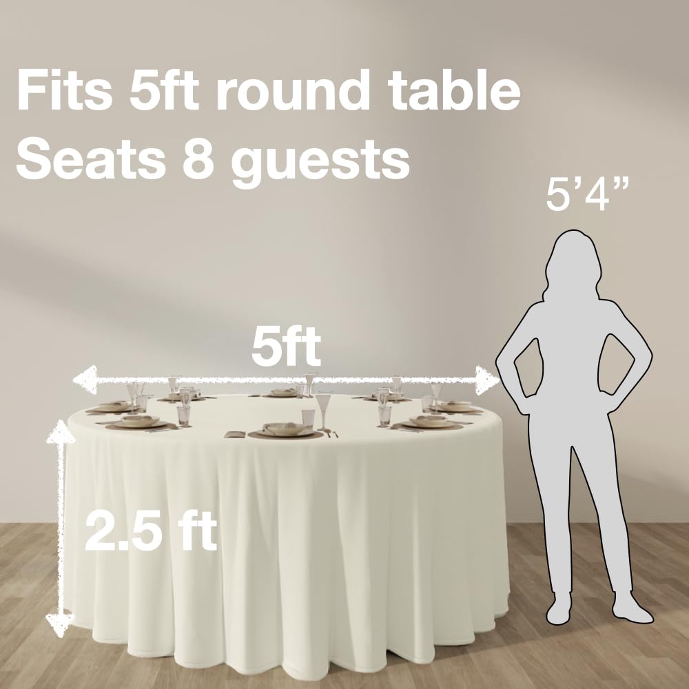 Urby 120'' Ivory Round Tablecloth for 5-6ft Round Folding Table That Seats 6-8 Guests, Mantel Redondo Para Mesa De 6 Sillas - Image 3