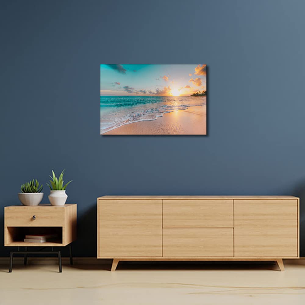 Canvas Wall Art Tropical Beach Sunset Picture for Living Room Kitchen Bedroom Modern Art wall Decor Seascape Stretched and Framed Ready to Hang(24X16in) - Image 3