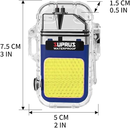 Miniatura 7 de SUPRUS Encendedor luminoso impermeable, 3 modos de linterna, resistente al viento, encendedor eléctrico de doble arco, encendedor de plasma de doble