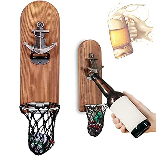 Abridor Cerveza Pared con Imanes Nevera, Abridor Magnético de Madera Retro, Abrebotellas Cerveza con Colector Tapa Botella, Regalos Originales Hombre para Papá, Esposo, Amigos y Colegas (Estilo 4) | Ya disponible en tu tienda friki favorita! En mundofriki.es!