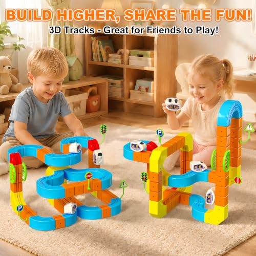 Image of Electric klick Rail Infinity 3D Train Set, Building Stem Toys for Boys Girls, Flexible Race Car Track with Cube & Motorized Train, Gravity-Defying 3D Layout Building Kit, 167 Pcs