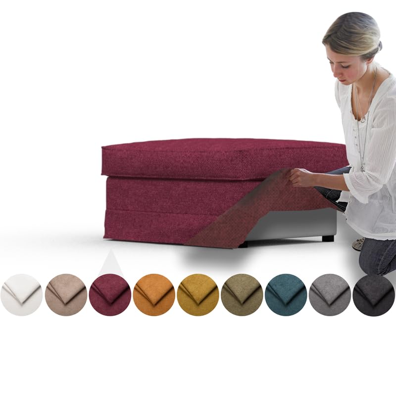 comfortly Cover for Ektorp Ottoman Footstool, Replacement Slipcover, Heavy Duty 2 pcs Cover, Soft Durable Washable Fabric, Easy to Clean & Replace (Crown - Chianti)