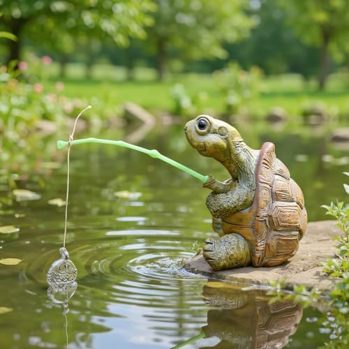 XUDUOO Gartendeko für Draußen, Miniteich Deko Angeln Figur, Garten Deko, Schildkröte Draußen Deko für Garten Balkon Terrasse Gartenteich Teichdeko Geschenk