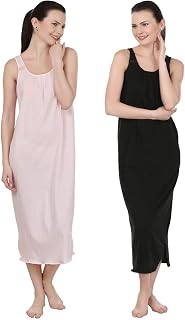BLAZON Women's Cotton Nighty Slip - Set of 2 (Baby Pink & Black) Price In India
