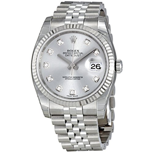 Rolex Datejust Rhodium Diamond Dial 18kt White Gold Fluted Mens Watch 116234RDJ