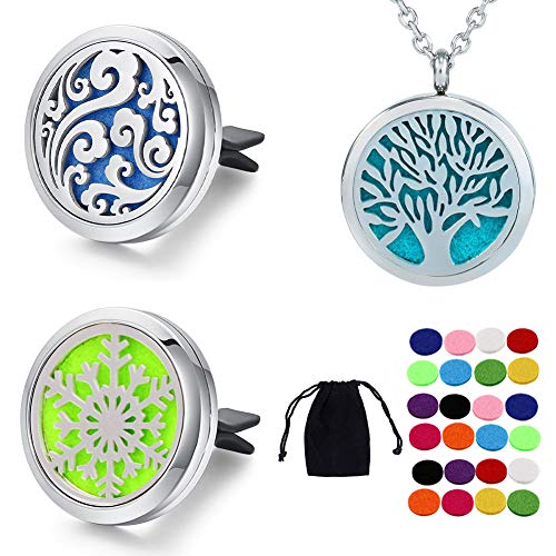 Xiangmall Aromaterapia Olio Essenziale Diffusore 2 Pezzi Auto Aromaterapia + 1 Pezzi Aromaterapia Oli Essenziali Diffusore Collana con 24 Pezzi Feltro di Ricambio