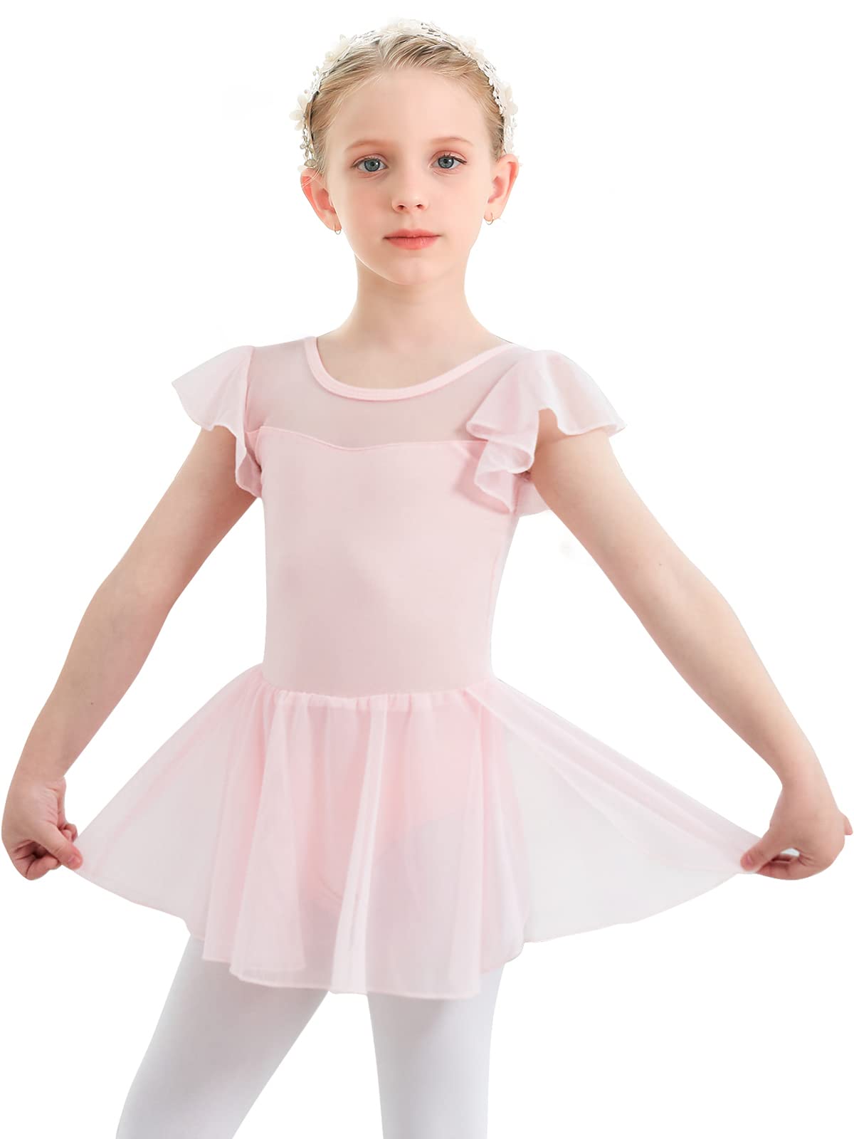 GorchncDance Leotard for Girls Toddler Ballet Leotards with Skirt Flutter Sleeve Ballet Dress Dance Outfit 2-9 Years
