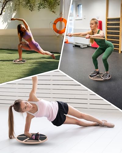NEOLYMP Balance Board Holz mit Griffen - Rutschfestes Gleichgewichtsboard 360° Drehung - Balancebrett für Fitness, Physio, Planks & Yoga - Wackelbrett - Balance Board Erwachsene (Balance Pad Echtholz)