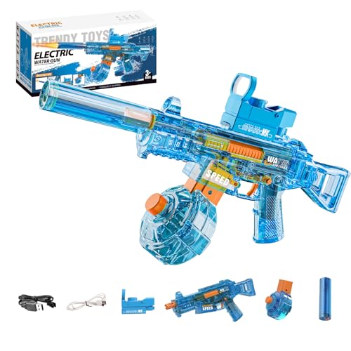 Electric Water Gun for Adults Kids, Automatic Squirt Watergun Pistol with Led Lights, Summer Outdoor Pool Beach Party Toys, UMP45 Blue