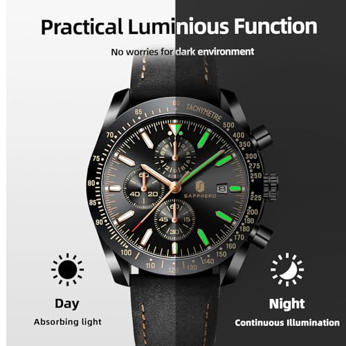 Image of BENYAR Men's Watches Waterproof Sport Military Watch for Men Multifunction Chronograph Black Fashion Quartz Wristwatches Calendar with Leather Strap