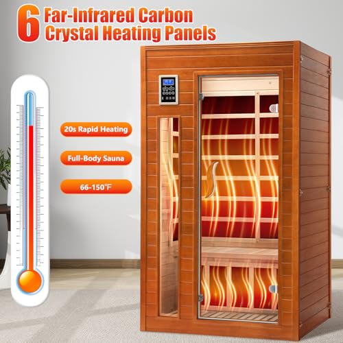 X-Vcak 1-2 Person Infrared Sauna, Dry Heat Sauna with Red Light Therapy, Bluetooth, Radio, 7-Color Therapy Light for Home, Indoor, Gym, Wellness Center, 40″ x 36″ x 73″, Brown - Image 4