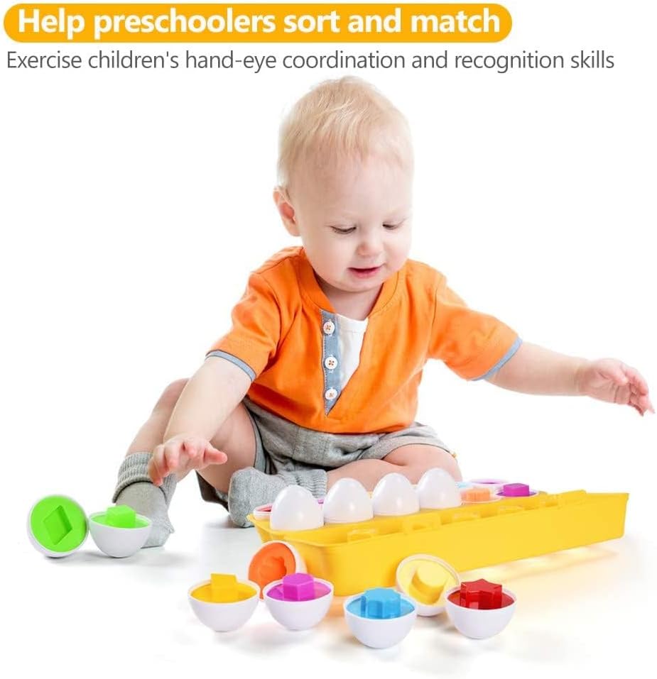 MAGIFIRE Playtime Matching Eggs for Toddlers, 12 Matching Eggs with Coordinated Shapes and Colors, Montessori Toys, STEM Educational Toys for 3 Years Old and Above
