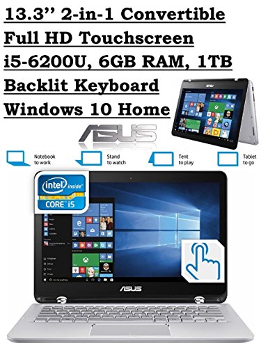 ASUS Q304UA 13.3-inch 2-in-1 Touchscreen Full HD Laptop PC (2016 Newest Premium Edition, 6th Intel Core i5-6200U up to 2.8GHz, 6GB RAM, 1TB HDD) Silver