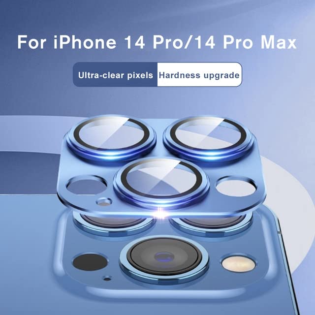 Image of Camera Lens Protector for iPhone 14 Pro /iPhone 14 Pro Max, Alloy Metal Camera Cover with Tempered Glass Screen Protector,Case Friendly,Scratch Resistant (BLUE)