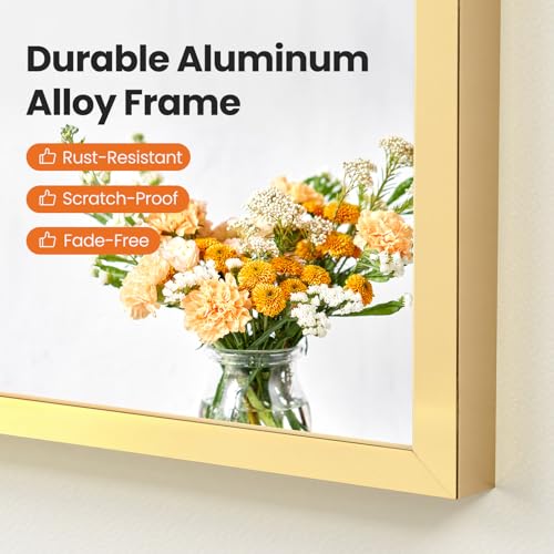 Image of NEWBULIG 24X36 Inch Arched Bathroom Mirror for Wall, Vanity Bathroom Mirrors for Over Sink Tempered Glass, Anti-Rust Arched Metal Framed, Hangs Horizontally or Vertically, Farmhouse Home Decor, Gold