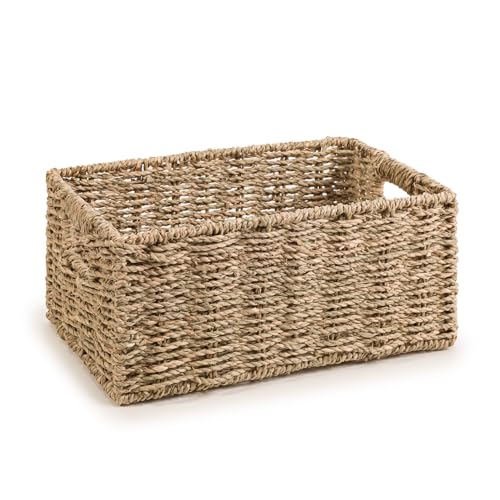 Woodluv Storage Baskets for Shelves Woven Seagrass Hamper Gift Basket Bathroom Bedroom Storage Organiser Toys Shelf Basket Small