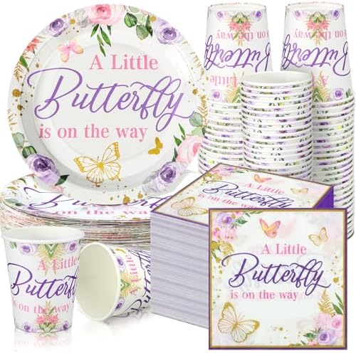 200 Pcs Butterfly Baby Shower Paper Plates Napkins Cups Girl Shower Party Supplies Tableware Set Purple Disposable Cup Napkin for 50 Guest Girls Spring Party Decoration 200 Pcs Butterfly Baby Shower Paper Plates Napkins Cups Girl Shower Party Supplies Tableware Set Purple Disposable Cup Napkin for 50 Guest Girls Spring Party Decoration