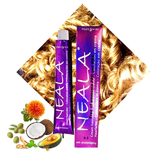 9.3- Coloración Profesional SIN AMONIACO y libre de PPD y MEA Enriquecido con Omega9, extractos naturales y vitaminas. Gran brillo y cobertura - 9.3 RUBIO MUY CLARO DORADO - NEALA 100ml Cover