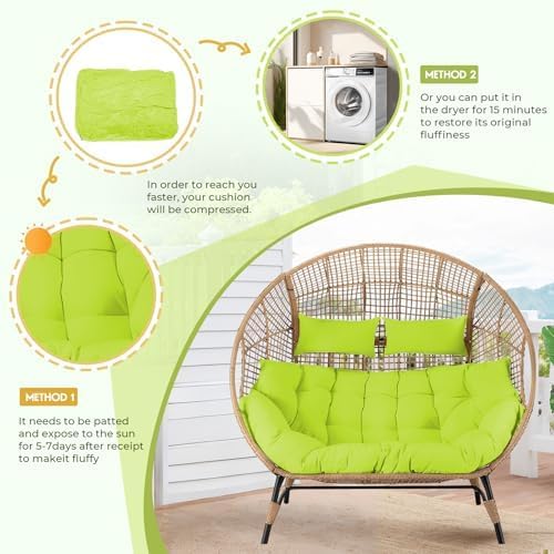 Image of Double Seater Cushion Set - Polyester Fabric Padded Seat for Hanging Egg /Garden Jhula (Cushion ONLY Parrot Green)