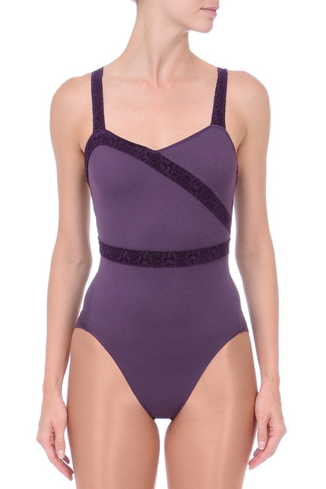 Danskin Women's Nycb Asymmetrical Leotard Velvet Lace Trim Details