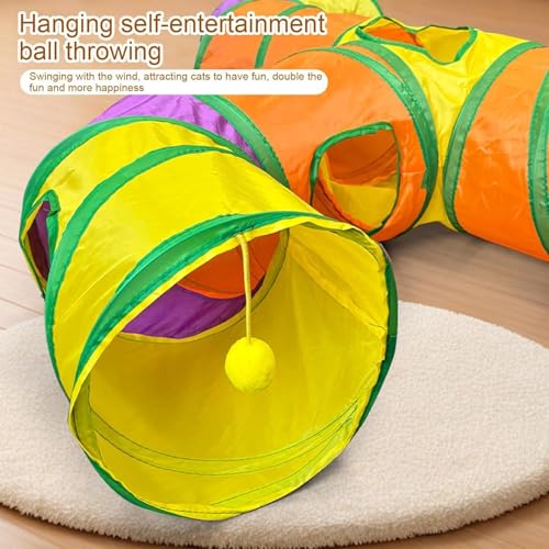 Image of GUSTYLE Cat Tunnel Toy Way, Collapsible Pet Play Tunnel Tube with Storage Bag for Cats, Puppy, Rabbits, Guinea Pig, Indoor and Outdoor Use (Rainbow T-Shaped)