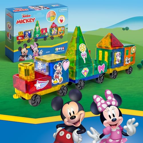 Tytan Toys Disney Junior Mickey Mouse Train Magnetic Tile Set, 41-Piece STEAM Building Playset for Toddlers, Educational Mickey Mouse Toys for 2-3 Year Old Boys & Girls