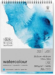 Winsor and Newton Watercolour Paper Pad, 30.5 x 40.6 cm, 12 Sheets, 300 g/m, Spiral Bound, Cold Pressed, Acid , Mixture of 25 Percent Cotton and Cellulose Fibres, Natural White