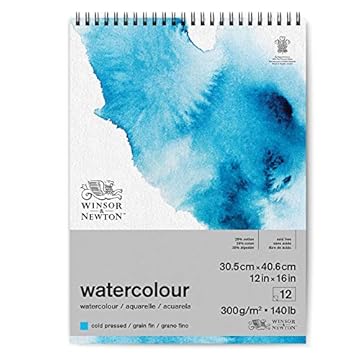 Winsor and Newton Watercolour Paper Pad, 30.5 x 40.6 cm, 12 Sheets, 300 g/m�, Spiral Bound, Cold Pressed, Acid , Mixture of 25 Percent Cotton and Cellulose Fibres, Natural White