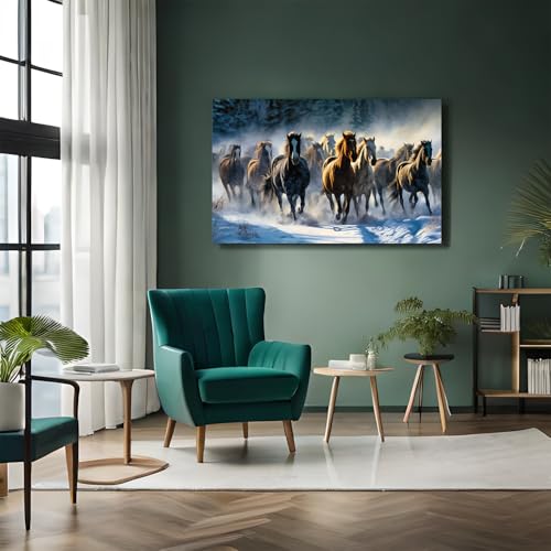 Image of RANGOLI Seven Running Horses Wall Painting | Vastu-Inspired Canvas Art for Positive Energy | Framed 3D Artwork for Living Room, Office & Home Decor | Elegant Wall Decor Painting (12 x 18 Inch) (blue)