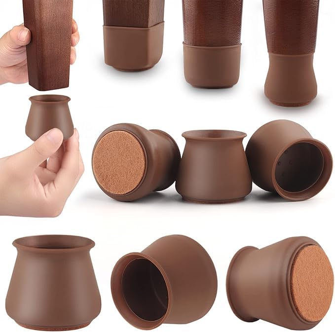 SWENLISH 8 Pcs Silicone Chair Leg Caps | Furniture Leg Protectors for Floor | Anti-Slip Chair Table Foot Covers to Prevent Scratches & Noise | Flexible Rubber Pads for Wood Floors (Brown)-image-6