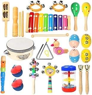 Toddler Musical Instruments Ehome 15 Types 22pcs Wooden Percussion Instruments Toy for Kids Preschool Educational, Musical Toys Set for Boys and Girls with Storage Bag