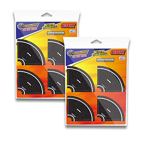 PlayTape 2” Tight Curves - 2 Packs of 4 (8 Curves In All) – Road Car Tape Great for Kids, Sticker Roll for Cars and Train Sets, Stick to Floors and Walls, Quick Cleanup, Children Toys Birthday Gift