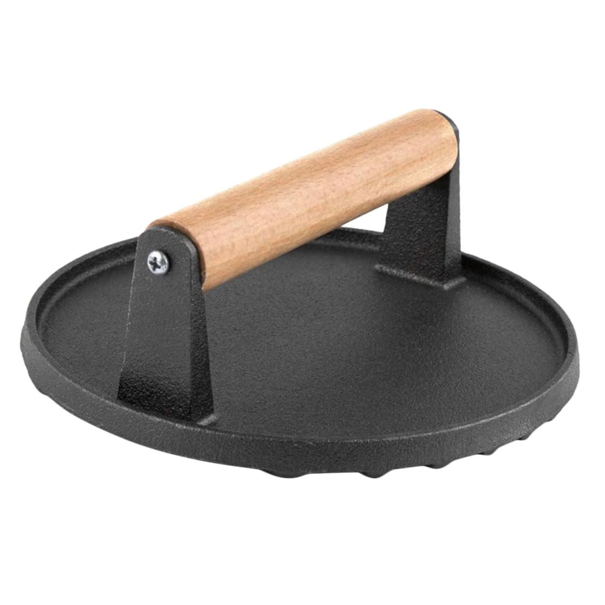 Pressa per Hamburger Domestica Strumento in Ferro Pressa per Pancetta Resistente Antiaderente Manico in Legno Compatto E Pratico