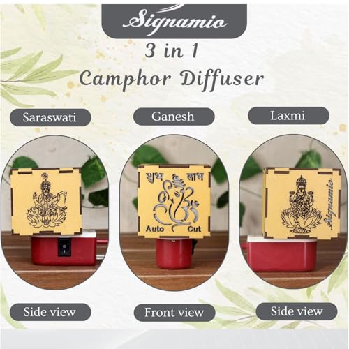 SIGNAMIO-Auto-Cut-Off-Wooden-Incense-Aroma-Kapoor-Dhoop-Camphor-dani-Oil-Diffuser-Burner-with-Night-Lamp-Electrical-kapuram-Machine-Stand-Holder-for-HomeOffice-3-in-1-GaneshLaxmiSaraswati SIGNAMIO® Auto Cut Off Wooden Incense Aroma Kapoor Dhoop Camphor dani Oil Diffuser Burner with Night Lamp Electrical kapuram Machine Stand Holder for Home/Office (3 in 1 - Ganesh+Laxmi+Saraswati)