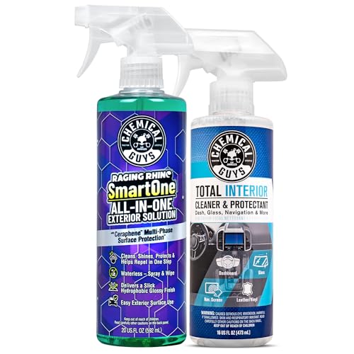 Image of Chemical Guys Raging Rhino Waterless Car Wash & Spray Protectant 20 Fl Oz + Total Interior Cleaner & Protectant for Leather, Vinyl, Plastic, Rubber & Glass 16 oz