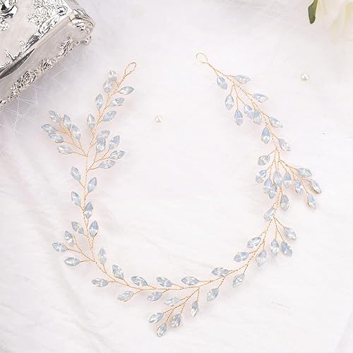 BERYUAN Diadema dorada con diamantes de imitación de cristal marfil para boda, lágrima de cristal, accesorios para el cabello para novias, mujeres y