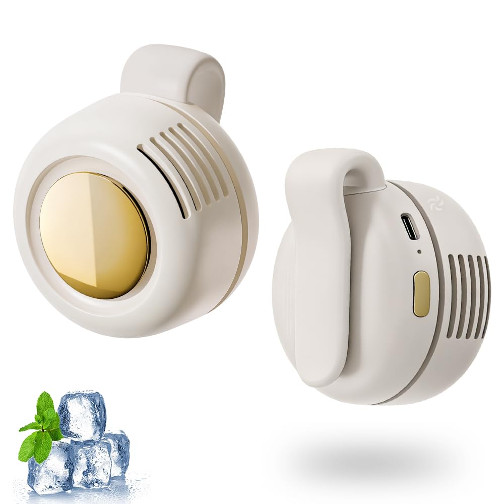 Portable Small Clip On Fan, Wearable Mini Waist Clip Fan for Clothes Body | Rechargeable Silent Bladeless Fan, with 3 Speeds, Hands-Free Cooling Neck Wearable Fans, for Outdoor Travel Office Household