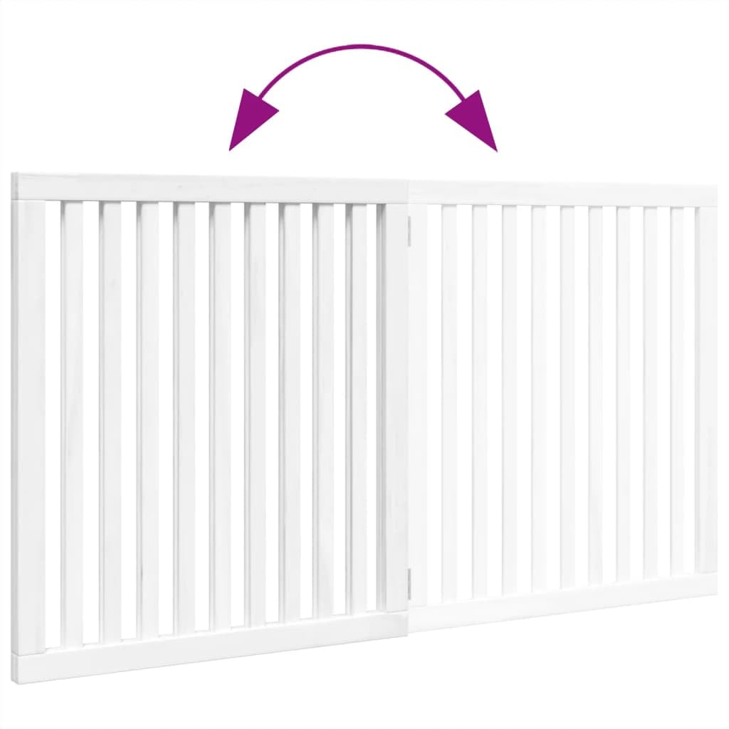 Homgoday 2-TLG. Puerta plegable para perros, barrera para perros, puerta para mascotas, barrera protectora para perros pequeños y gatos, color blanco, 160 cm, madera de álamo
