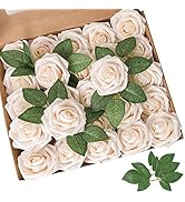 AmyHomie Artificial Flower Champagne Rose 25pcs Real Looking Fake Roses w/Stem for DIY Wedding Bo...
