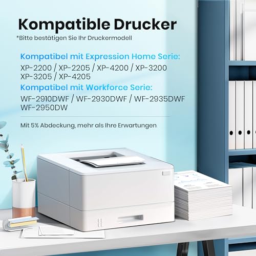 Glliter Druckerpatronen Kompatibel mit Epson Expression Home XP-2205 XP-3200 XP-4200 XP-3205 XP-4205 XP-2200 Workforce WF-2910 WF-2930 WF-2935 WF-2950 (10er-Pack)