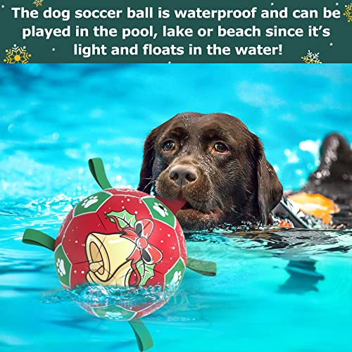 image for QDAN Christmas Dog Soccer Balls with Straps, Interactive Toys for Tug 