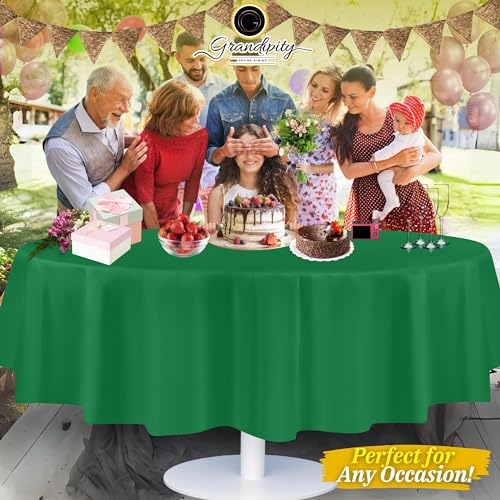 Image of Grandipty Plastic Table Cloth Disposable 12 Pack 84 inch Round Green | Plastic table covers, durable disposable tablecloths, fade and tear-resistent table cover for party, event