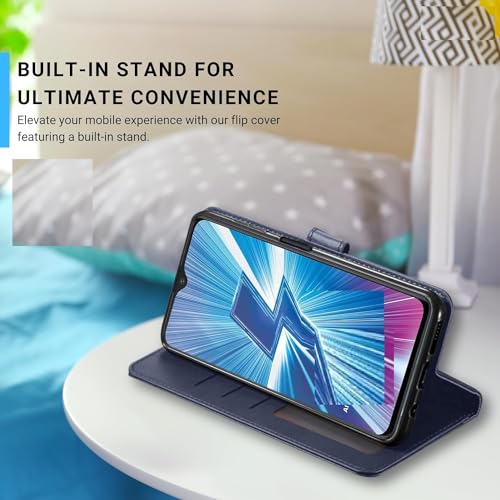 Image of Vintage Magnatic Closer Matte Leather Flip Cover for Compatible Model with Vivo V2420 / Vivo Y29 5G - Navy Blue