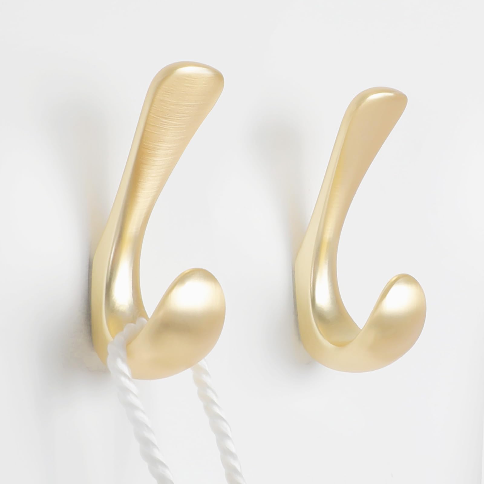 Metaliby 2 Pack Towel Hooks for Bathrooms Wall Mounted, Brushed Gold Bathroom Hooks for Towels, Robe & Towel Hook for Wall, Modern Gold Bath Towel Hook