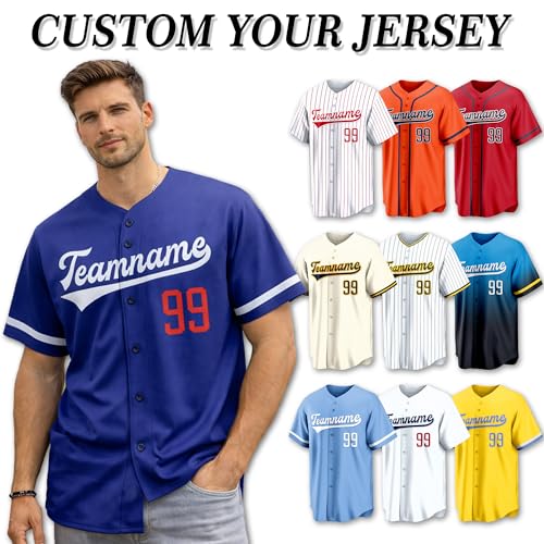 Camiseta personalizada de béisbol para hombre, mujer y jóvenes, con nombre, número, logo y botón miniatura 2