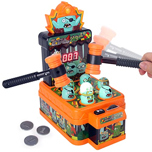 Liberty Imports Zombie Whack-a-Mole Game for Kids - Mini Electronic Tabletop Arcade Toy with 2 Hammers and Interactive Hammering & Pounding Family Fun