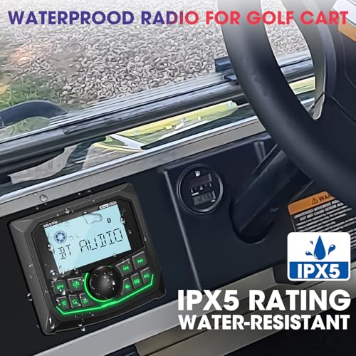 Image of Waterproof Bluetooth Radio for Golf Cart: DOVOX Boat Marine Gauge Stereo - 2.8 Inch LCD Display AM FM USB AUX Subwoofer 200W Output - Gift for Golfer
