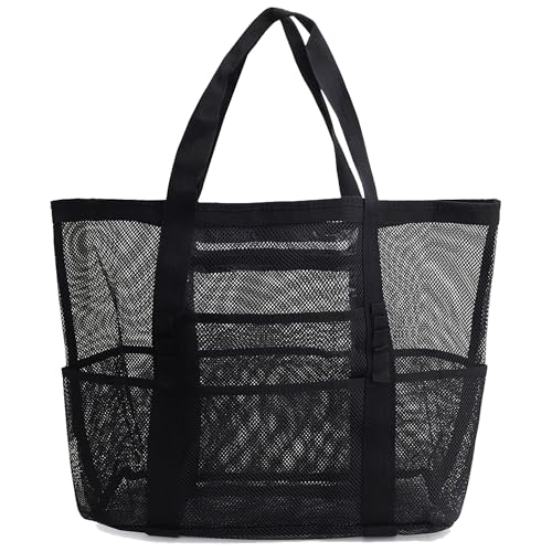 YUENCHING Mesh Beach Bag-Large Tote Bag for Family，Tote Bag with Zipper Pocket for Pool, Toys & Vacation Essentials