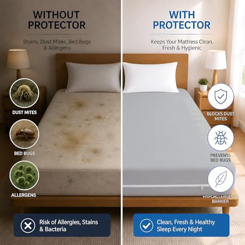 Image of 100% Waterproof Single Size Zipper Mattress Encasement - Ultra Soft & Breathable Six-Sided Bed Cover, Dustproof Noiseless Fitted Design, 78x36 Inch (6x6 Feet), Fits Up to 6 Inch Mattress, Silver