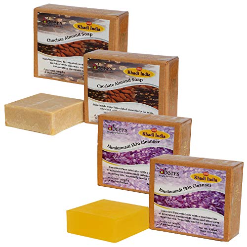 Khadi Abeers Chocolate Almond & Kumkumadi Skin Cleanser Luxury Soap, 120 g (Pack of 4)